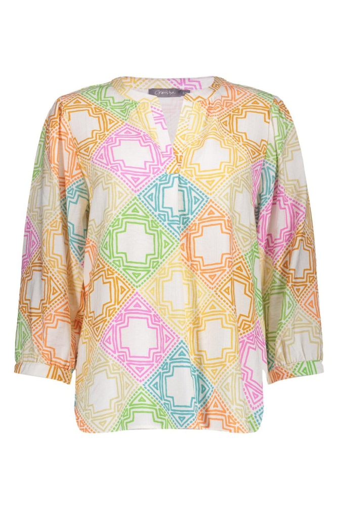 BLOUSE GRAFISCHE PRINT 53263 20 Green/Pink